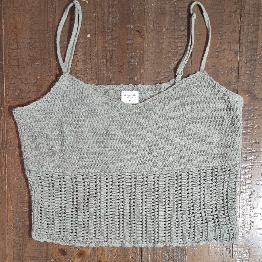 Abercrombie & Fitch Medium Sage Green Knit Camisole Crochet Boho Hippie Y2k